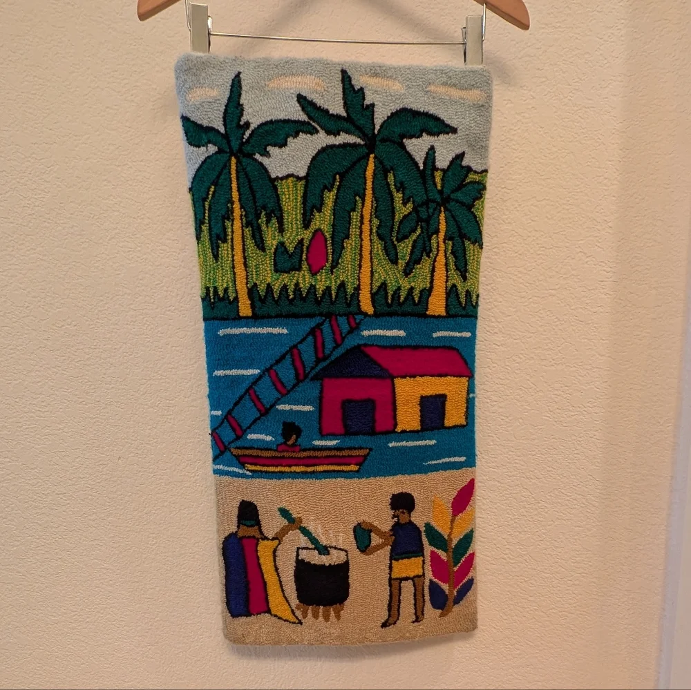 Vintage Venezuelan Tropical Handmade Hooked Rug